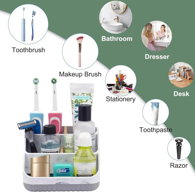 Chintu Toothbrush Holders for Bathrooms - 6 Slots Electric Tooth Brushing Holder, Bathroom Countertop Organizer for Kids Family, Marble Toothbrush and Toothpaste Holder Shower Storage Grey - Image 4